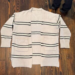 Women’s Beige Striped Cardigan Sweater
